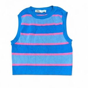 Blue and Pink Cropped Zara Sweater Vest